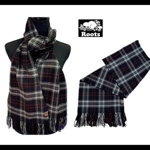 Roots Black red gray white striped plaid check unisex fall winter warm scarf 💥